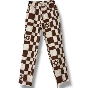 Pacsun size 23 Eco Flower Checkerboard High Waisted Straight Leg Jeans